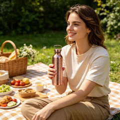 800ml Pure Copper Water Bottle | Hammered Leakproof Drinking Bottle for Travel, Home & Outdoor Use