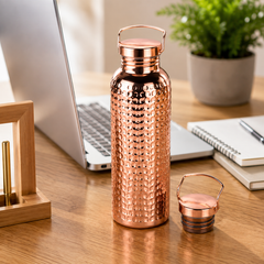 800ml Pure Copper Water Bottle | Hammered Leakproof Drinking Bottle for Travel, Home & Outdoor Use